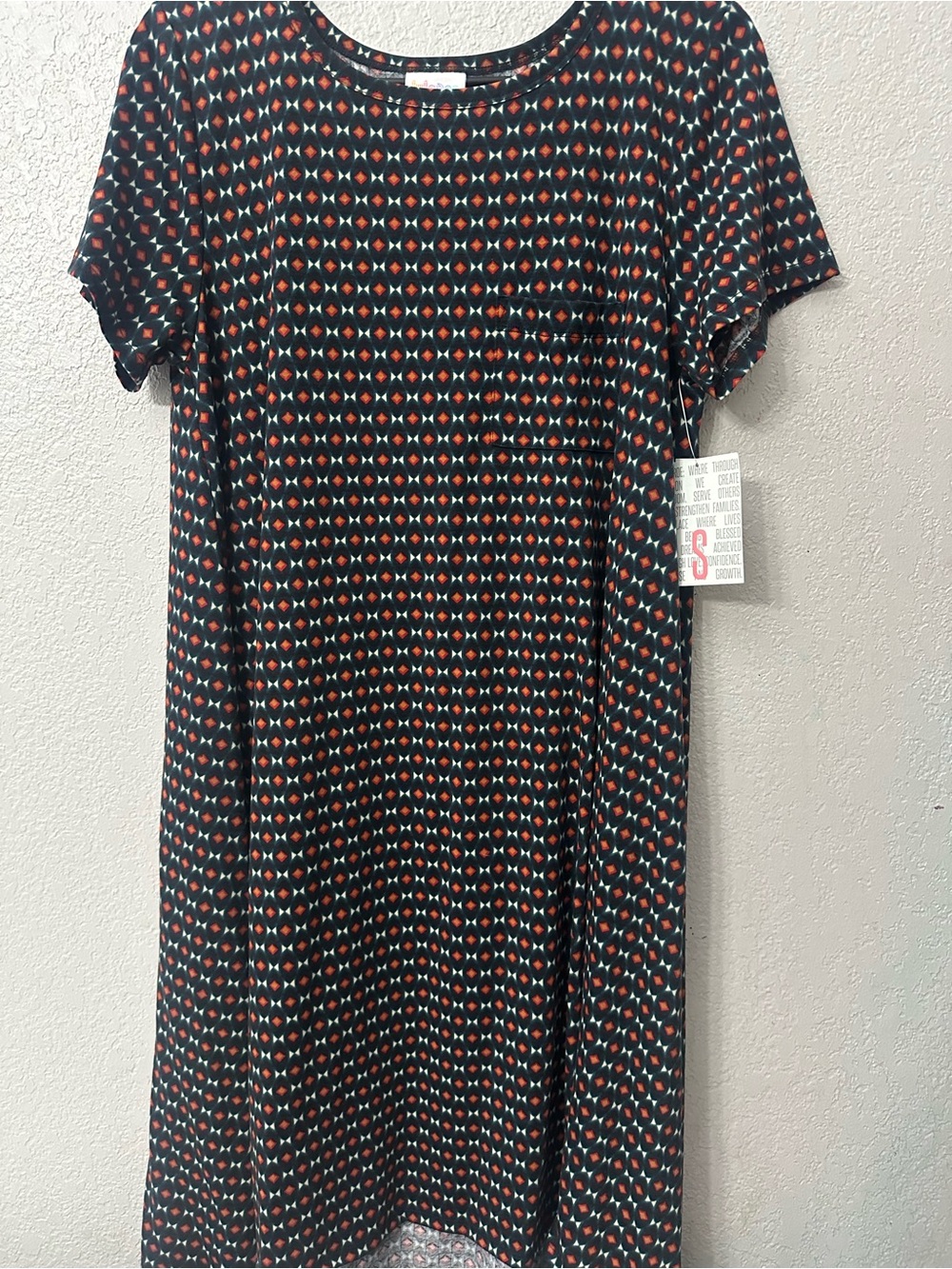 Black Patterned Short-Sleeve Women's Dress - S